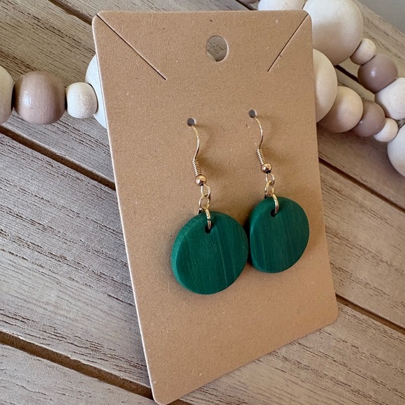 Green Circle Drop Earrings – Lightweight Handmade Dangle Earrings - Picture 3 of 7